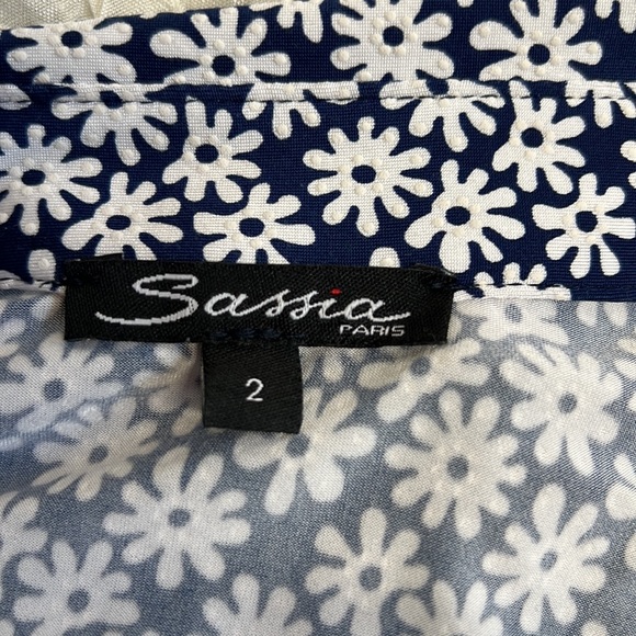 Sassia Paris Daisy Print Long Sleeve Navy Top Size 2 - Picture 8 of 12